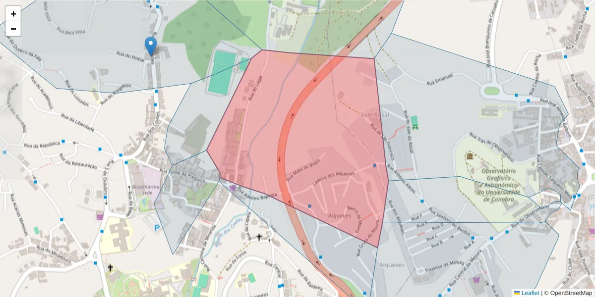 Mapa detalhado do código postal 3045-086 com limites, códigos postais vizinhos e agências dos correios