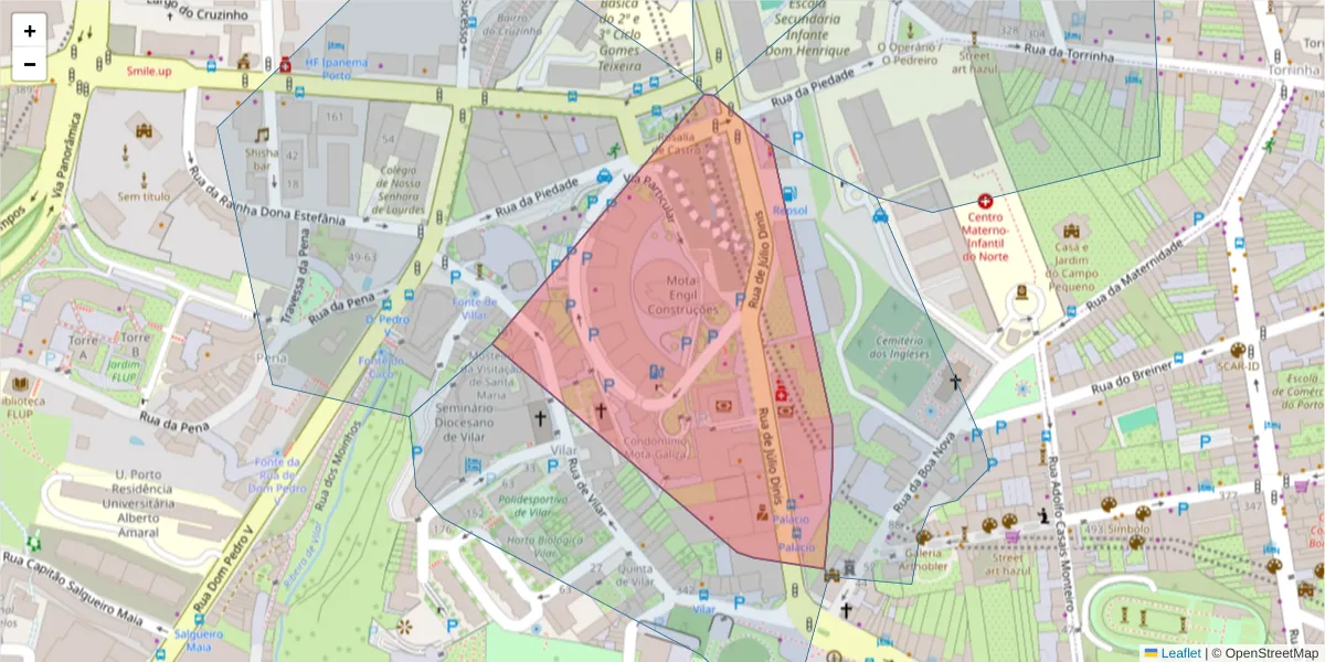 Mapa detalhado do código postal 3050-323 com limites, códigos postais vizinhos e agências dos correios