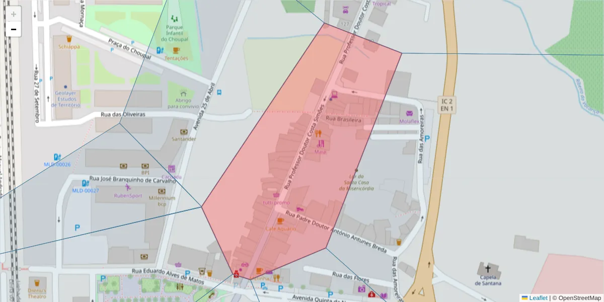 Mapa detalhado do código postal 3050-326 com limites, códigos postais vizinhos e agências dos correios