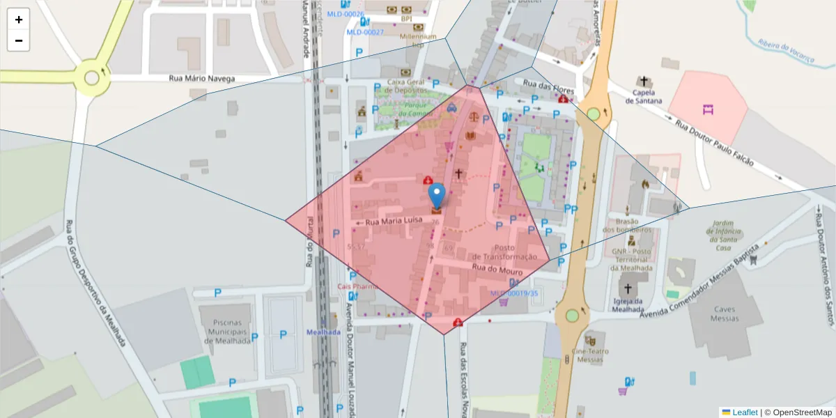 Mapa detalhado do código postal 3050-340 com limites, códigos postais vizinhos e agências dos correios