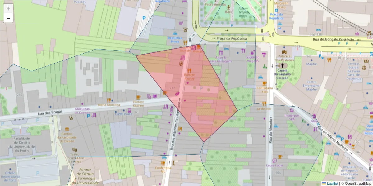 Mapa detalhado do código postal 3050-359 com limites, códigos postais vizinhos e agências dos correios