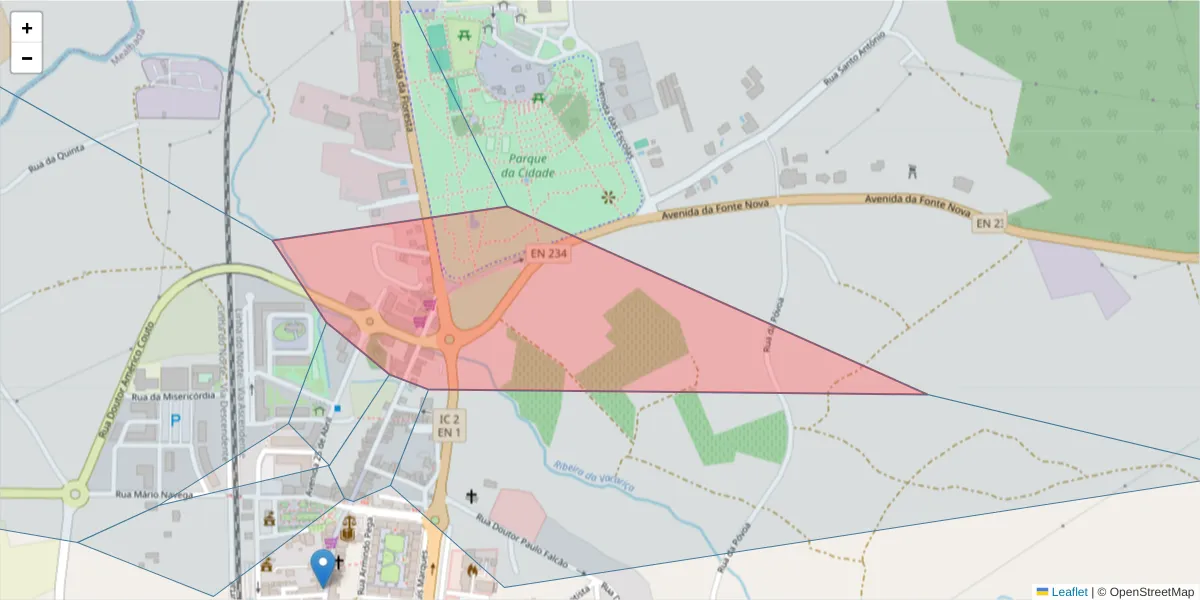 Mapa detalhado do código postal 3050-375 com limites, códigos postais vizinhos e agências dos correios