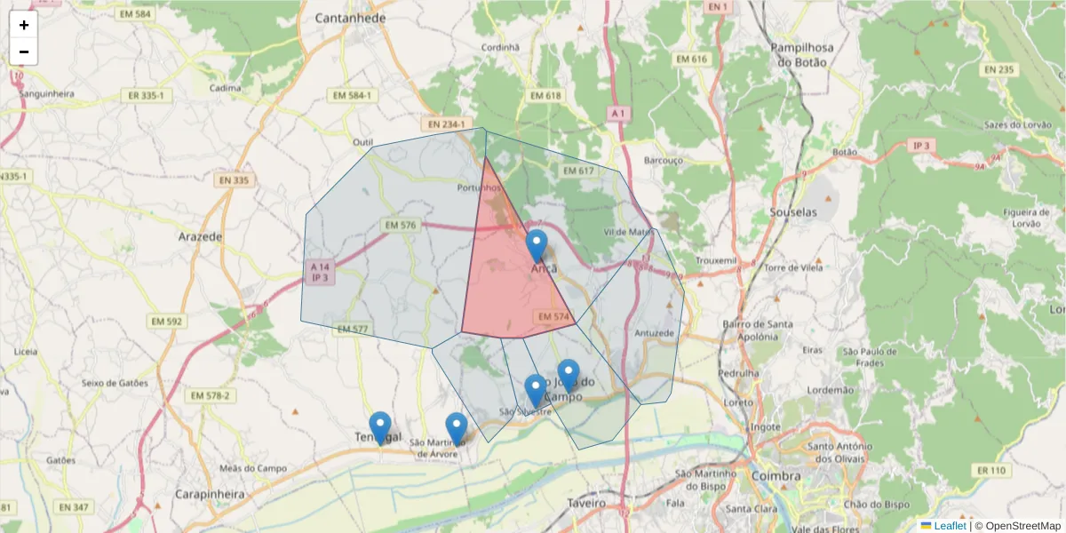 Mapa detalhado do código postal 3060-049 com limites, códigos postais vizinhos e agências dos correios