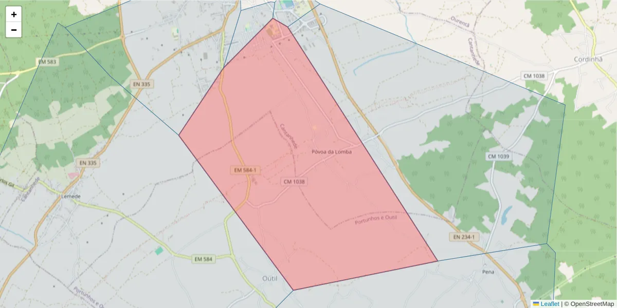 Mapa detalhado do código postal 3060-123 com limites, códigos postais vizinhos e agências dos correios
