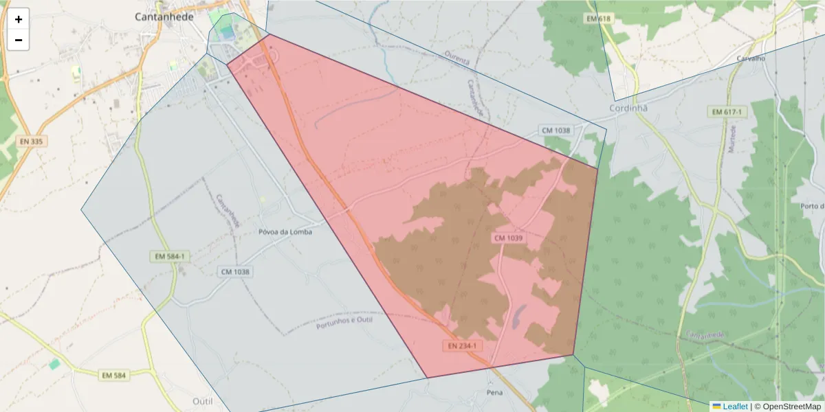 Mapa detalhado do código postal 3060-125 com limites, códigos postais vizinhos e agências dos correios