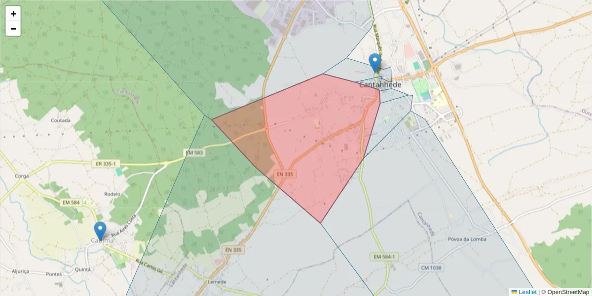 Mapa detalhado do código postal 3060-180 com limites, códigos postais vizinhos e agências dos correios