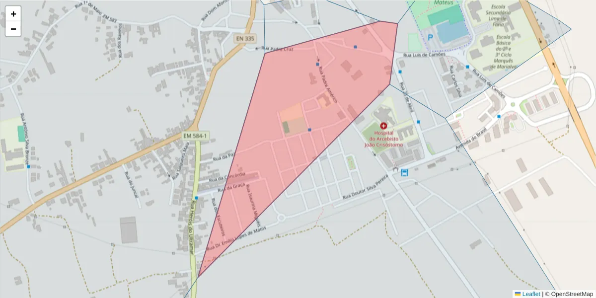 Mapa detalhado do código postal 3060-186 com limites, códigos postais vizinhos e agências dos correios
