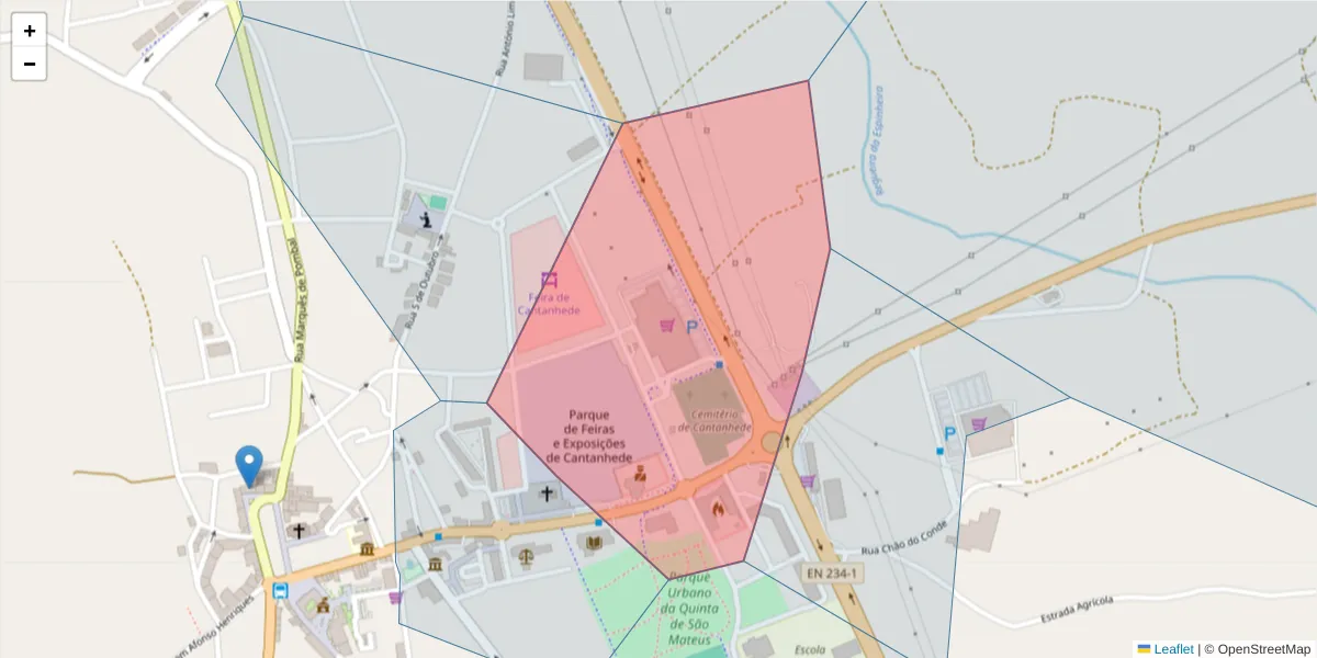 Mapa detalhado do código postal 3060-228 com limites, códigos postais vizinhos e agências dos correios