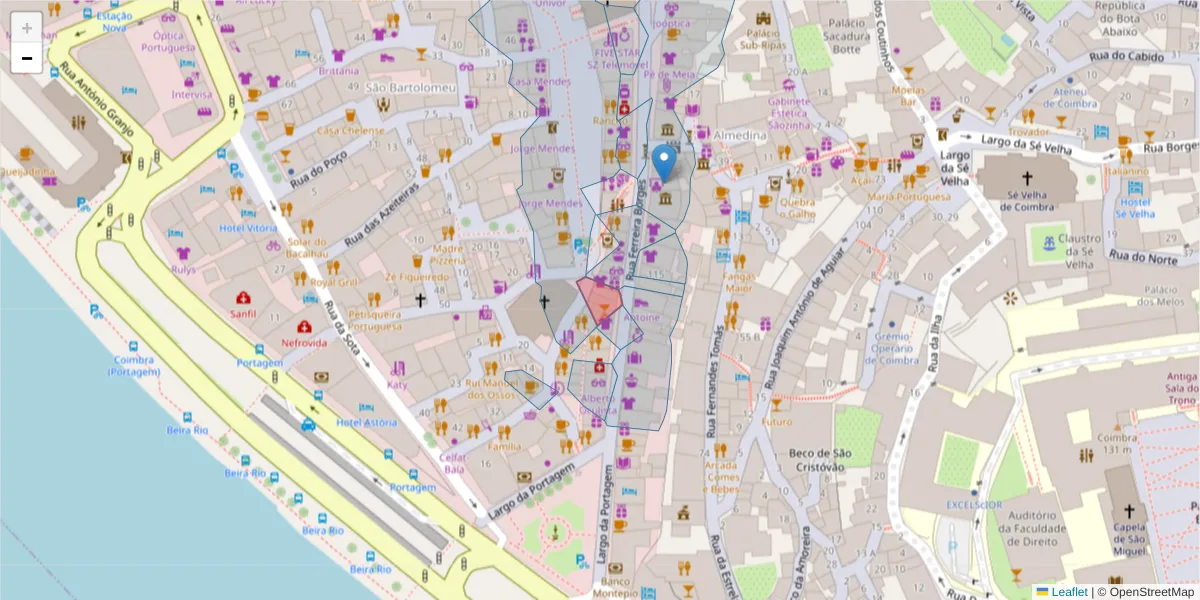 Mapa detalhado do código postal 3060-521 com limites, códigos postais vizinhos e agências dos correios
