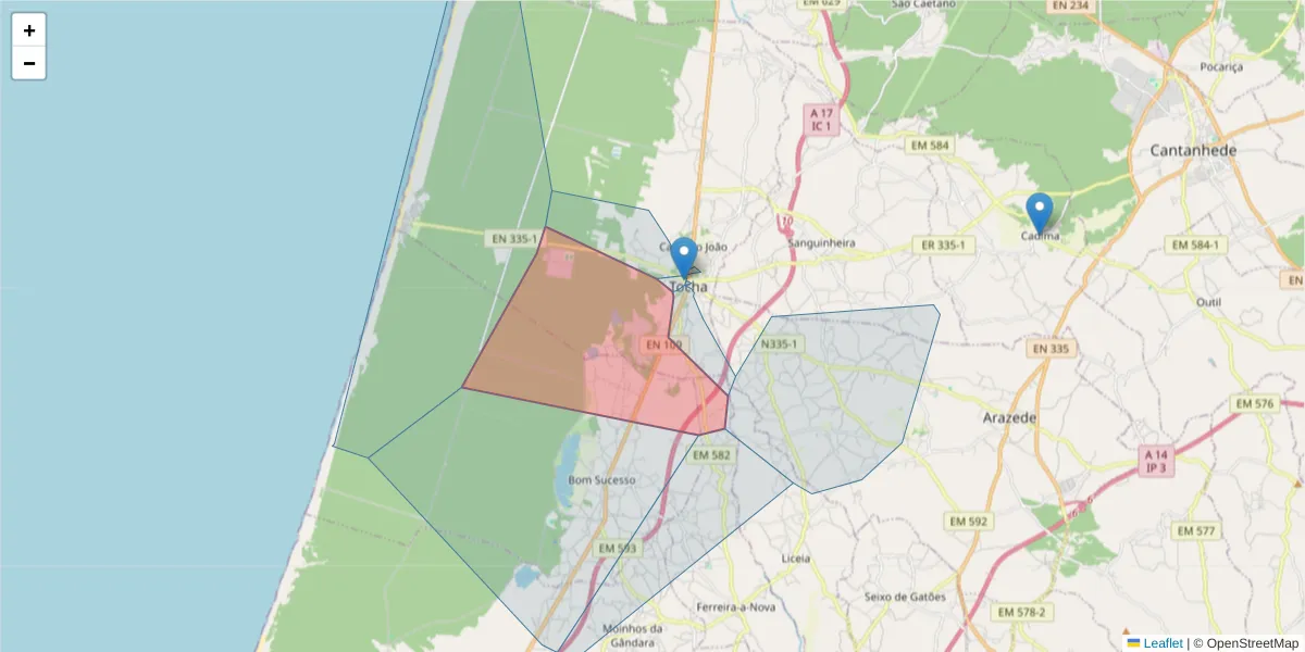 Mapa detalhado do código postal 3060-673 com limites, códigos postais vizinhos e agências dos correios