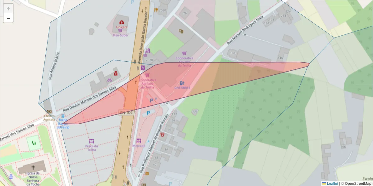 Mapa detalhado do código postal 3064-908 com limites, códigos postais vizinhos e agências dos correios