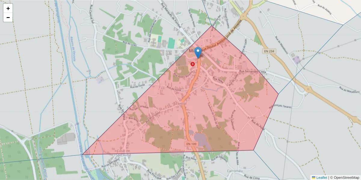 Mapa detalhado do código postal 3070-323 com limites, códigos postais vizinhos e agências dos correios