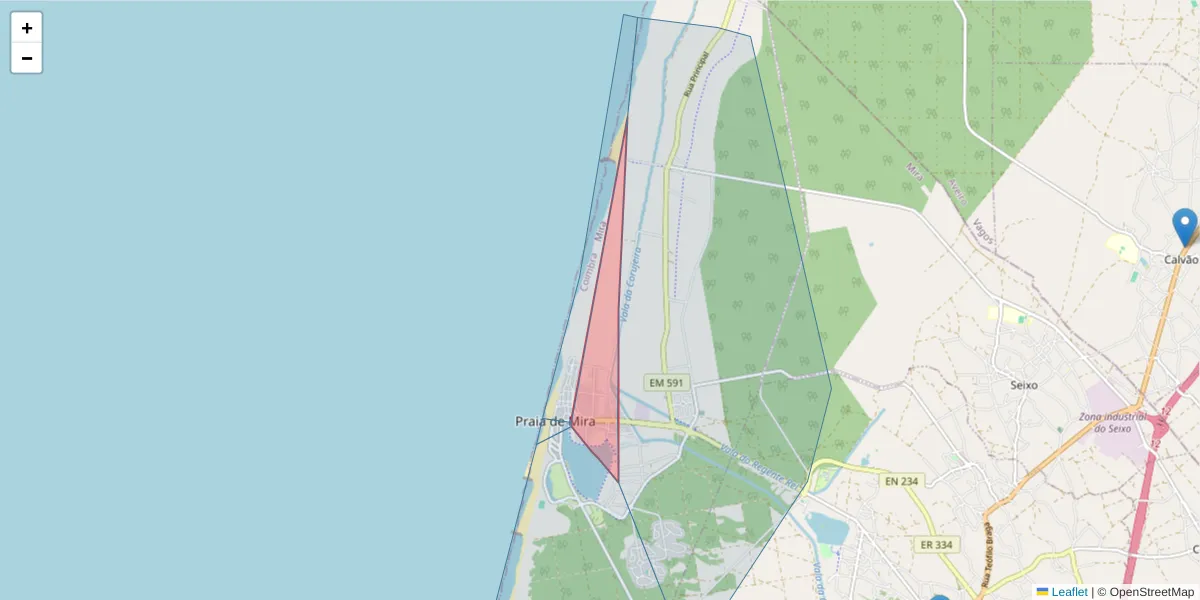 Mapa detalhado do código postal 3070-761 com limites, códigos postais vizinhos e agências dos correios