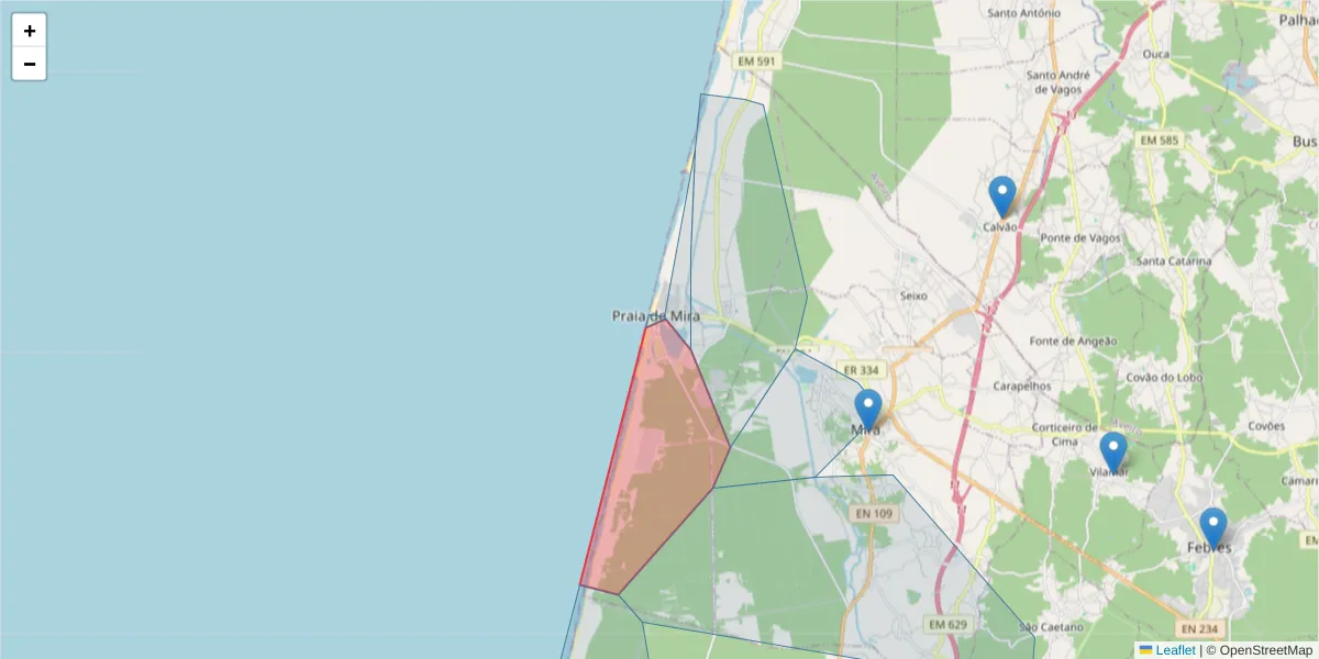 Mapa detalhado do código postal 3070-792 com limites, códigos postais vizinhos e agências dos correios