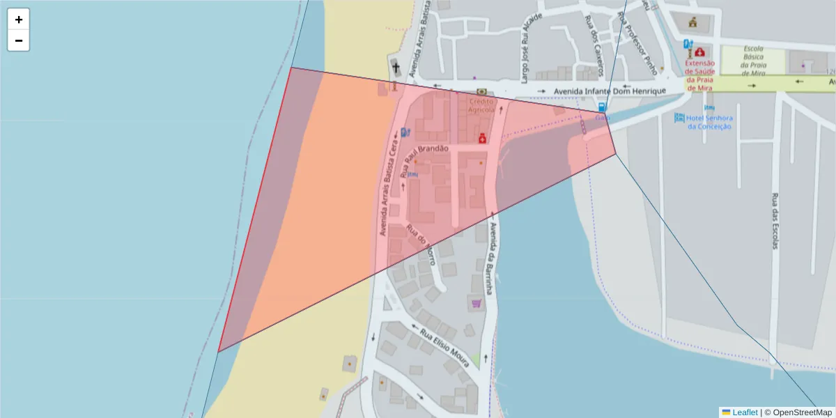 Mapa detalhado do código postal 3070-815 com limites, códigos postais vizinhos e agências dos correios