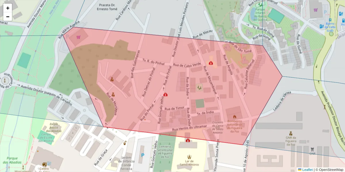 Mapa detalhado do código postal 3080-029 com limites, códigos postais vizinhos e agências dos correios