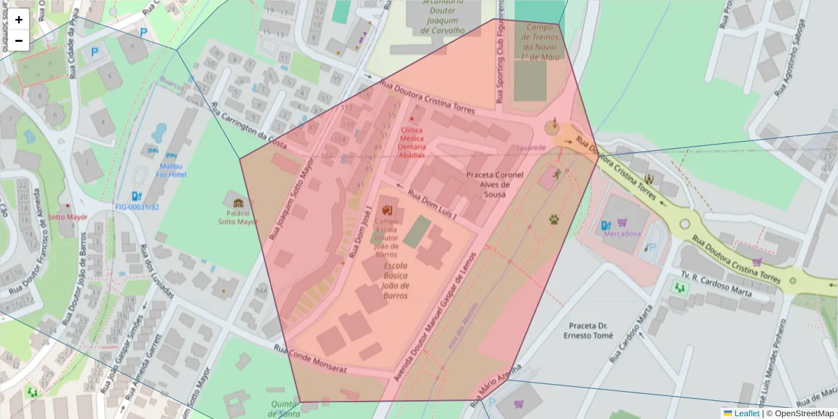Mapa detalhado do código postal 3080-202 com limites, códigos postais vizinhos e agências dos correios
