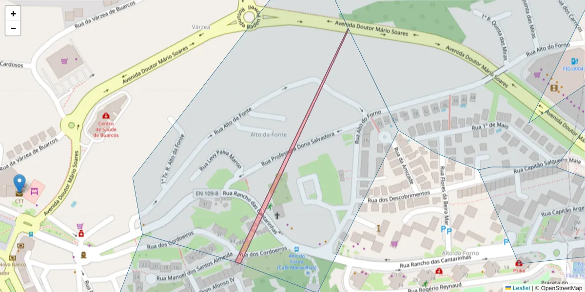 Mapa detalhado do código postal 3080-248 com limites, códigos postais vizinhos e agências dos correios