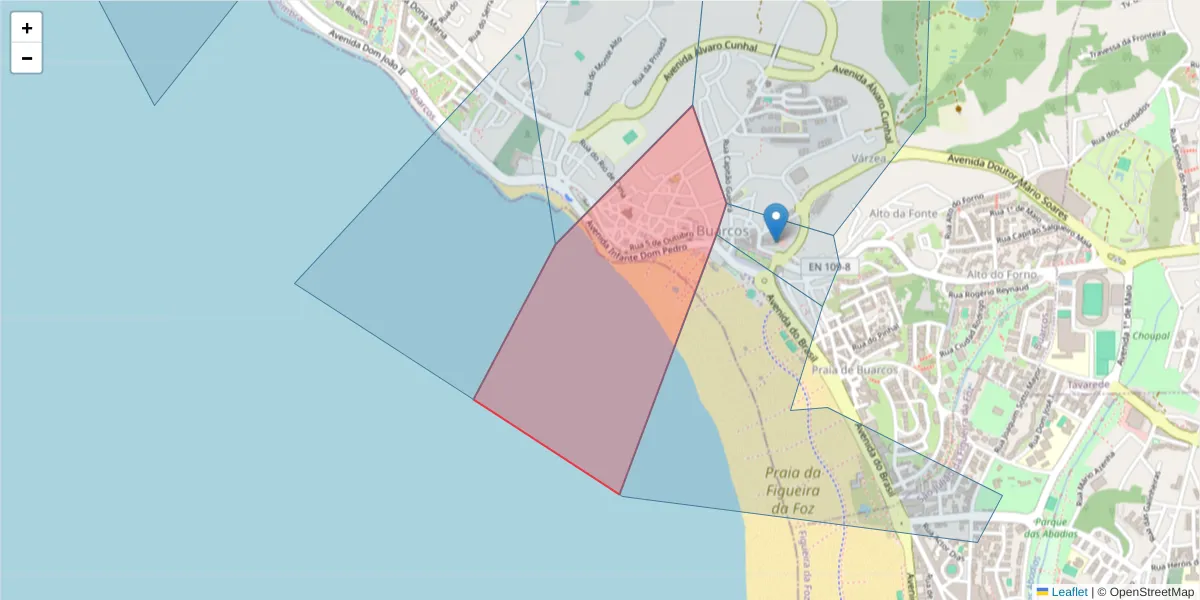 Mapa detalhado do código postal 3080-295 com limites, códigos postais vizinhos e agências dos correios