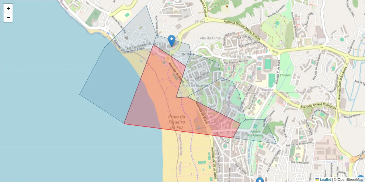 Mapa detalhado do código postal 3080-323 com limites, códigos postais vizinhos e agências dos correios