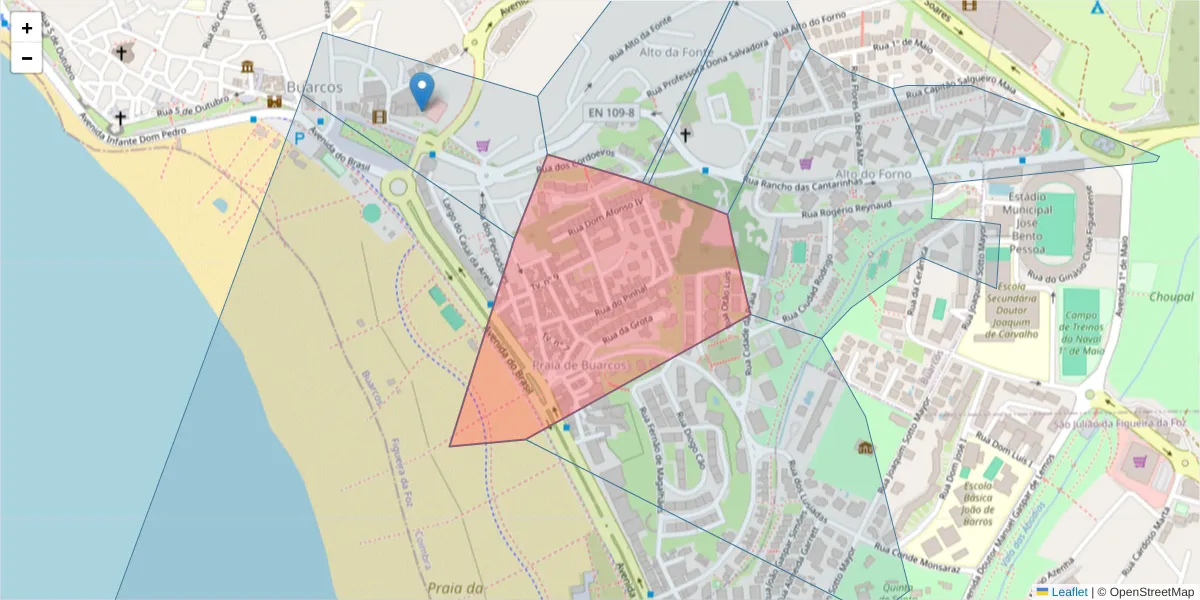 Mapa detalhado do código postal 3080-328 com limites, códigos postais vizinhos e agências dos correios
