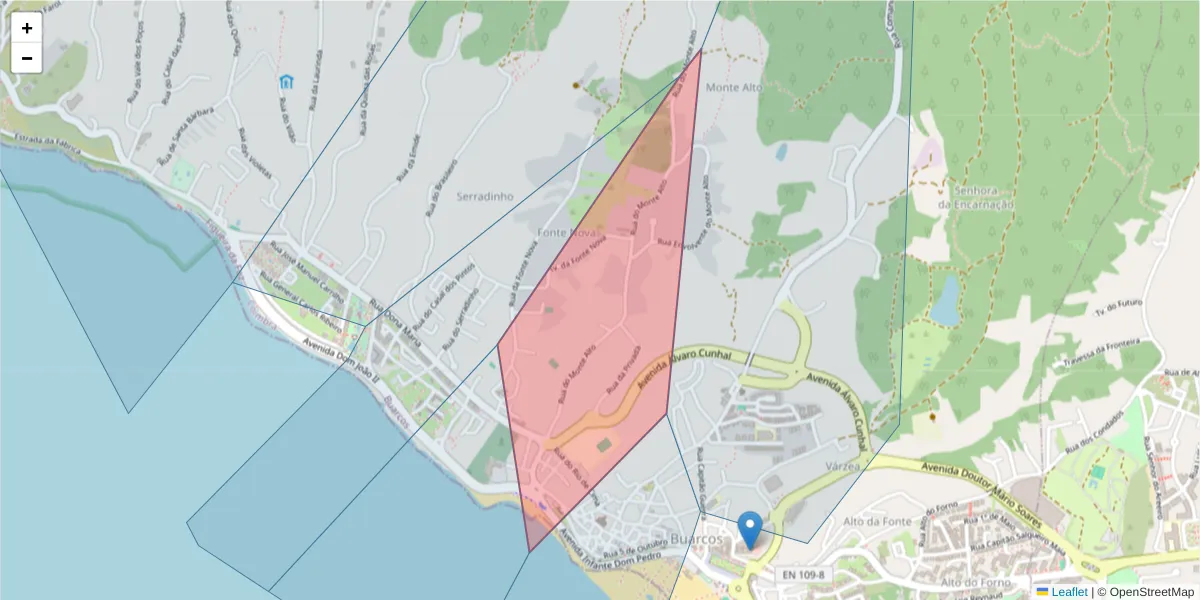 Mapa detalhado do código postal 3080-389 com limites, códigos postais vizinhos e agências dos correios