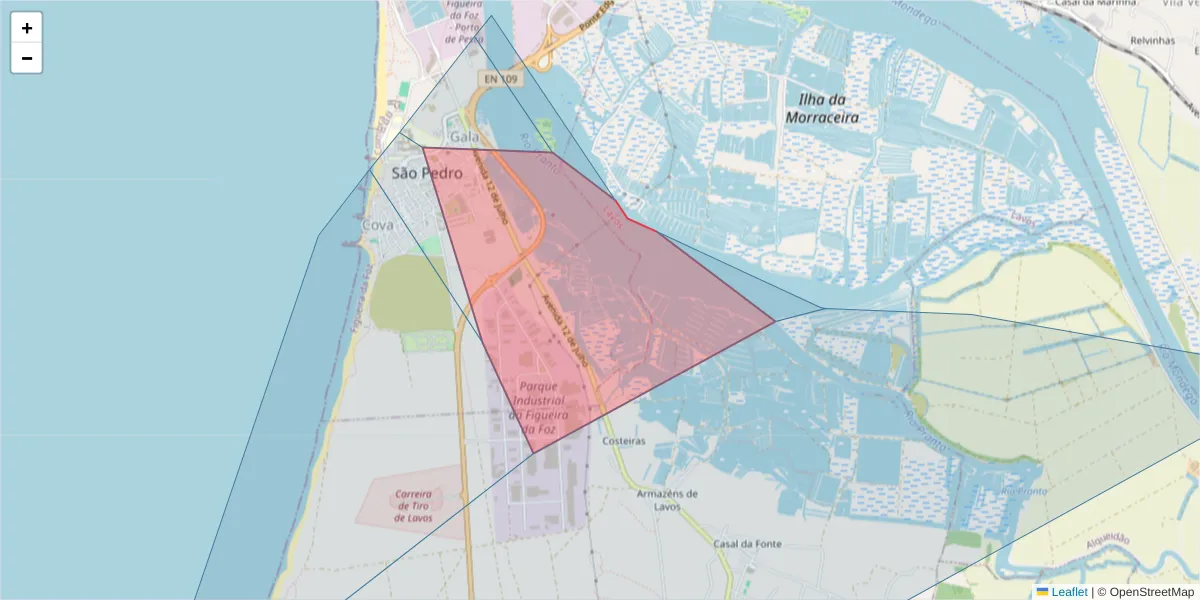 Mapa detalhado do código postal 3090-698 com limites, códigos postais vizinhos e agências dos correios