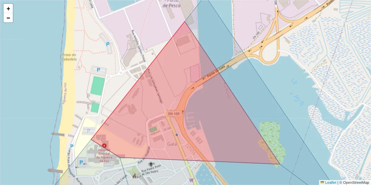 Mapa detalhado do código postal 3090-739 com limites, códigos postais vizinhos e agências dos correios