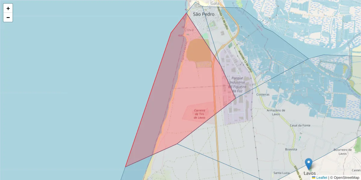 Mapa detalhado do código postal 3090-880 com limites, códigos postais vizinhos e agências dos correios