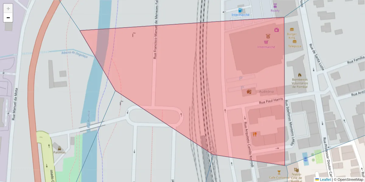 Mapa detalhado do código postal 3100-389 com limites, códigos postais vizinhos e agências dos correios