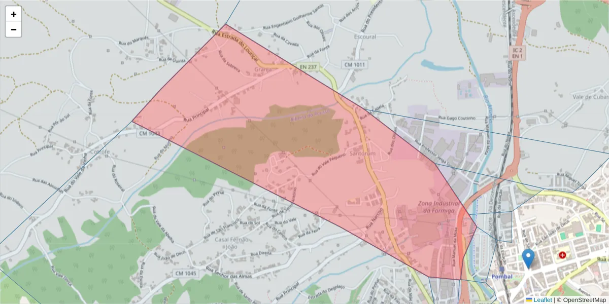 Mapa detalhado do código postal 3100-516 com limites, códigos postais vizinhos e agências dos correios
