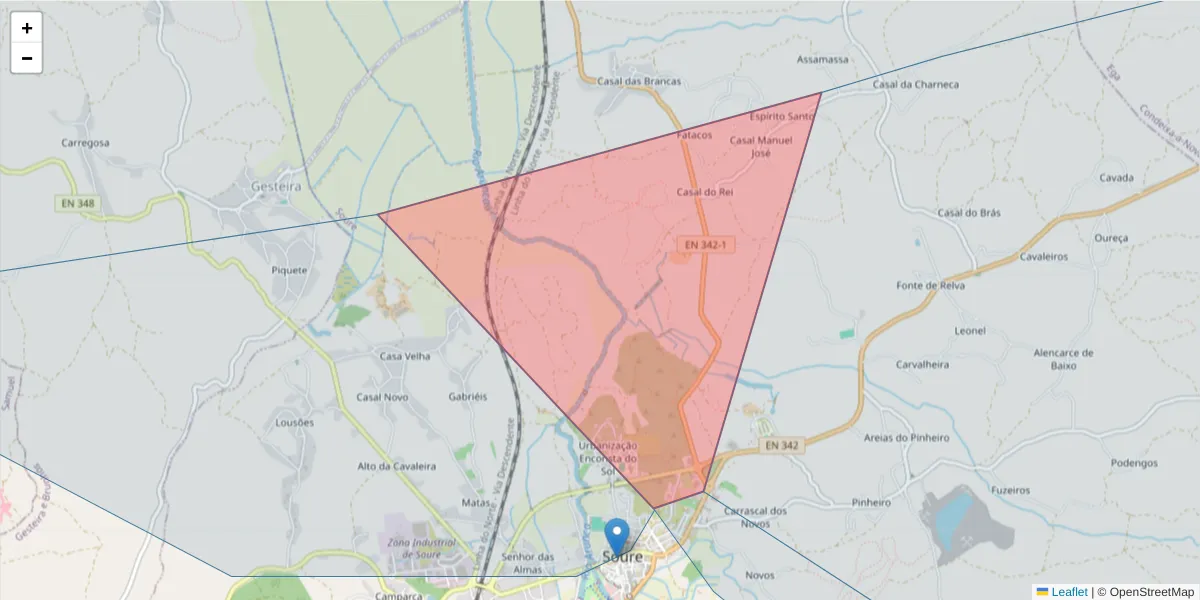 Mapa detalhado do código postal 3130-201 com limites, códigos postais vizinhos e agências dos correios