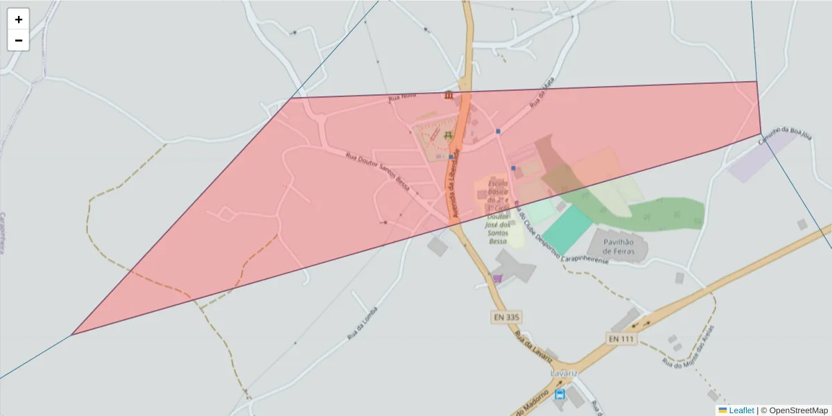 Mapa detalhado do código postal 3140-071 Carapinheira com limites, códigos postais vizinhos e agências dos correios