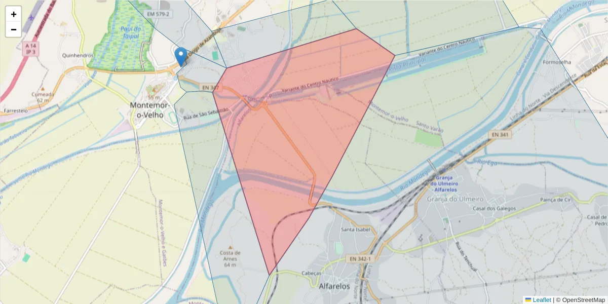 Mapa detalhado do código postal 3140-202 com limites, códigos postais vizinhos e agências dos correios