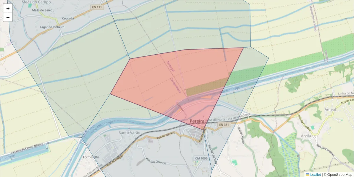 Mapa detalhado do código postal 3140-311 com limites, códigos postais vizinhos e agências dos correios
