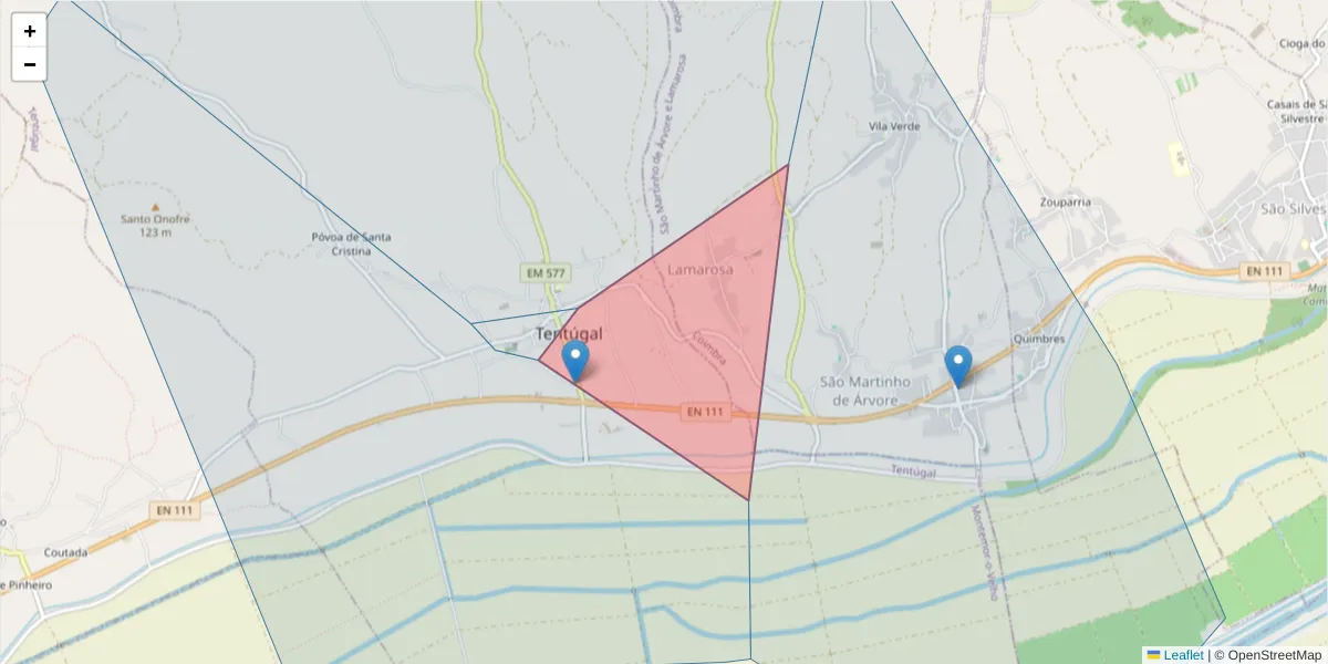 Mapa detalhado do código postal 3140-574 com limites, códigos postais vizinhos e agências dos correios