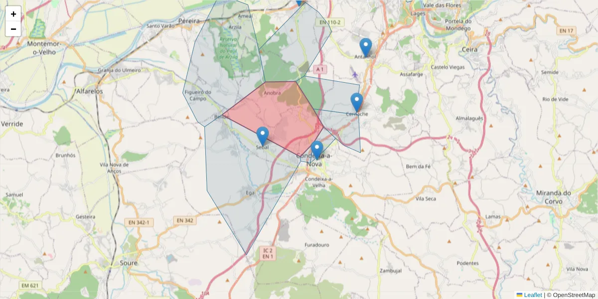 Mapa detalhado do código postal 3150-277 Sebal com limites, códigos postais vizinhos e agências dos correios
