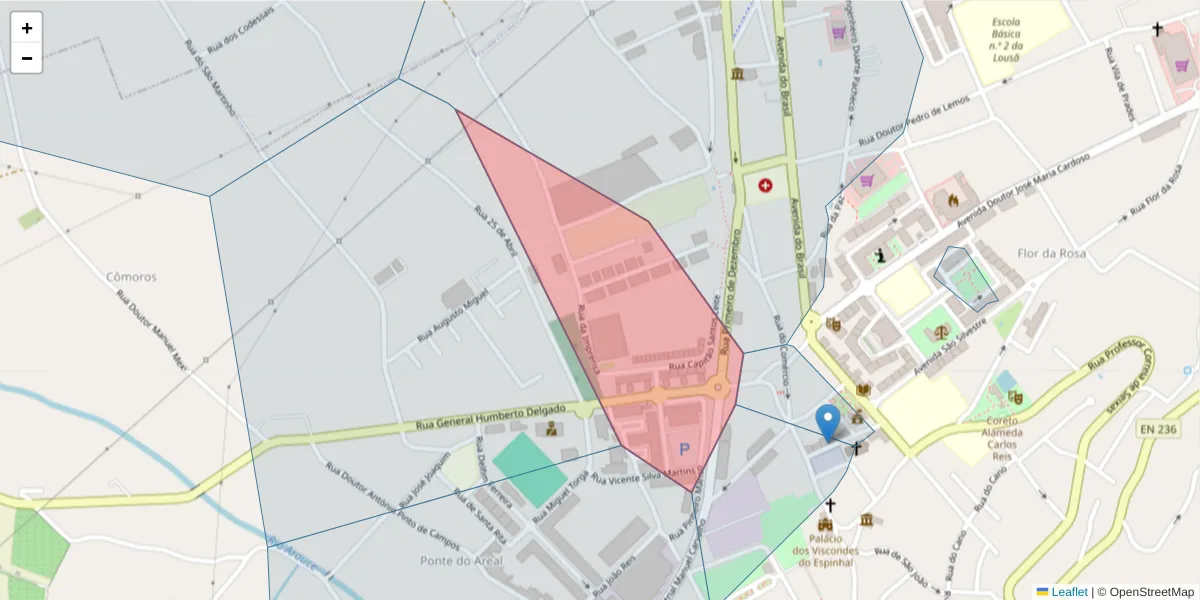 Mapa detalhado do código postal 3200-149 com limites, códigos postais vizinhos e agências dos correios