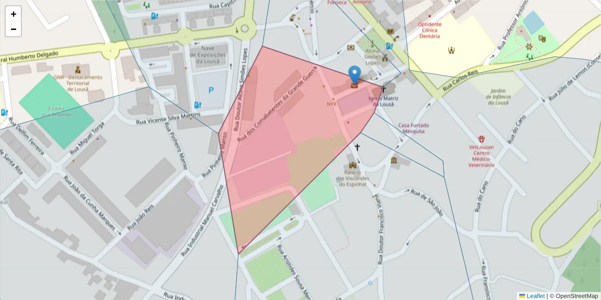 Mapa detalhado do código postal 3200-277 com limites, códigos postais vizinhos e agências dos correios