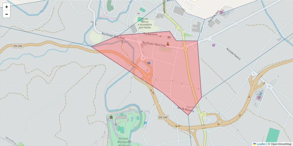 Mapa detalhado do código postal 3220-201 com limites, códigos postais vizinhos e agências dos correios