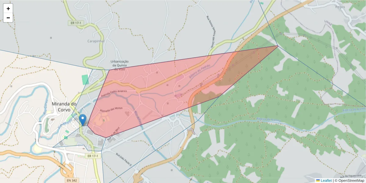 Mapa detalhado do código postal 3220-231 com limites, códigos postais vizinhos e agências dos correios