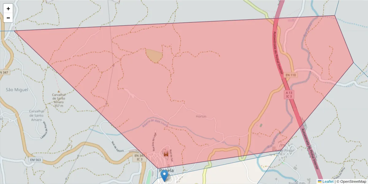 Mapa detalhado do código postal 3230-280 com limites, códigos postais vizinhos e agências dos correios