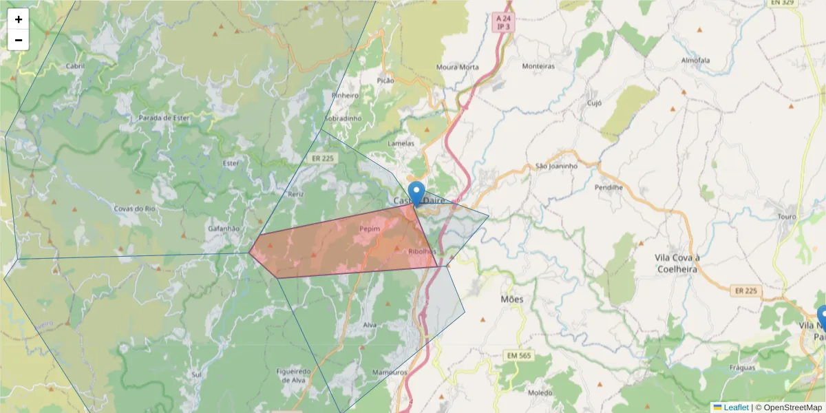 Mapa detalhado do código postal 3600-140 com limites, códigos postais vizinhos e agências dos correios