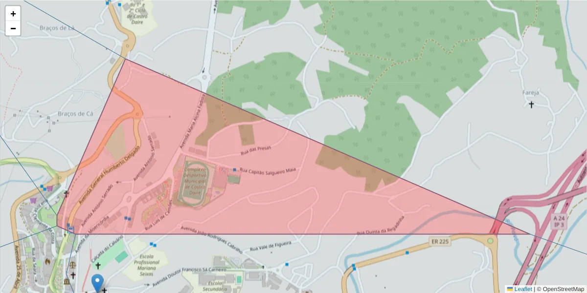Mapa detalhado do código postal 3600-187 com limites, códigos postais vizinhos e agências dos correios