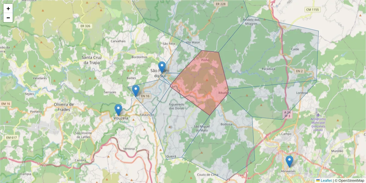 Mapa detalhado do código postal 3660-401 com limites, códigos postais vizinhos e agências dos correios