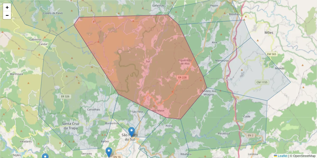 Mapa detalhado do código postal 3660-644 com limites, códigos postais vizinhos e agências dos correios