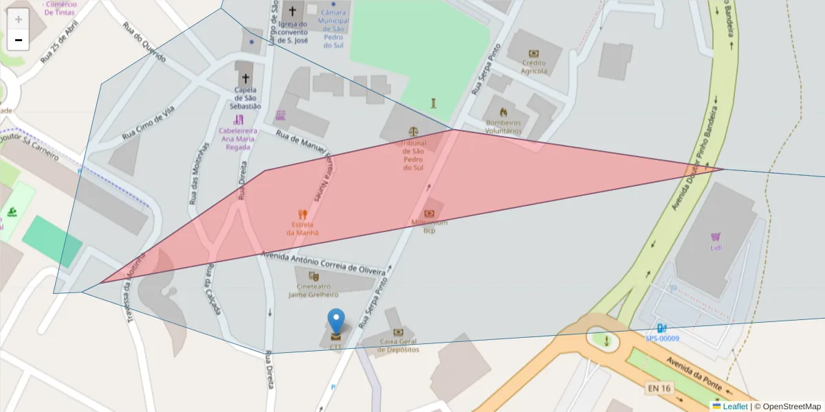 Mapa detalhado do código postal 3660-645 com limites, códigos postais vizinhos e agências dos correios