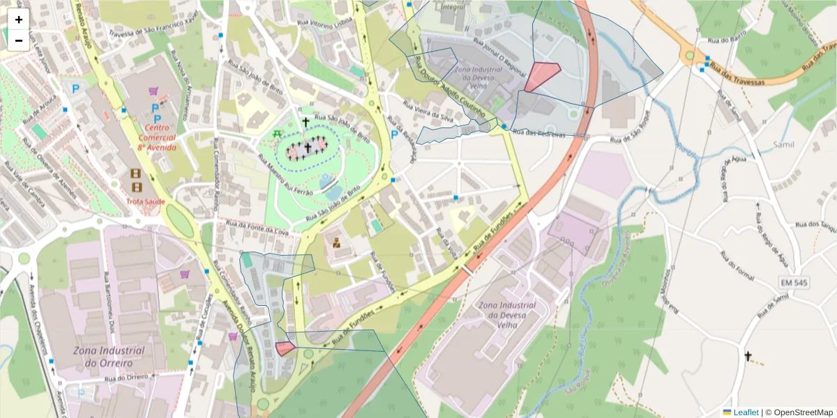 Mapa detalhado do código postal 3700-008 com limites, códigos postais vizinhos e agências dos correios