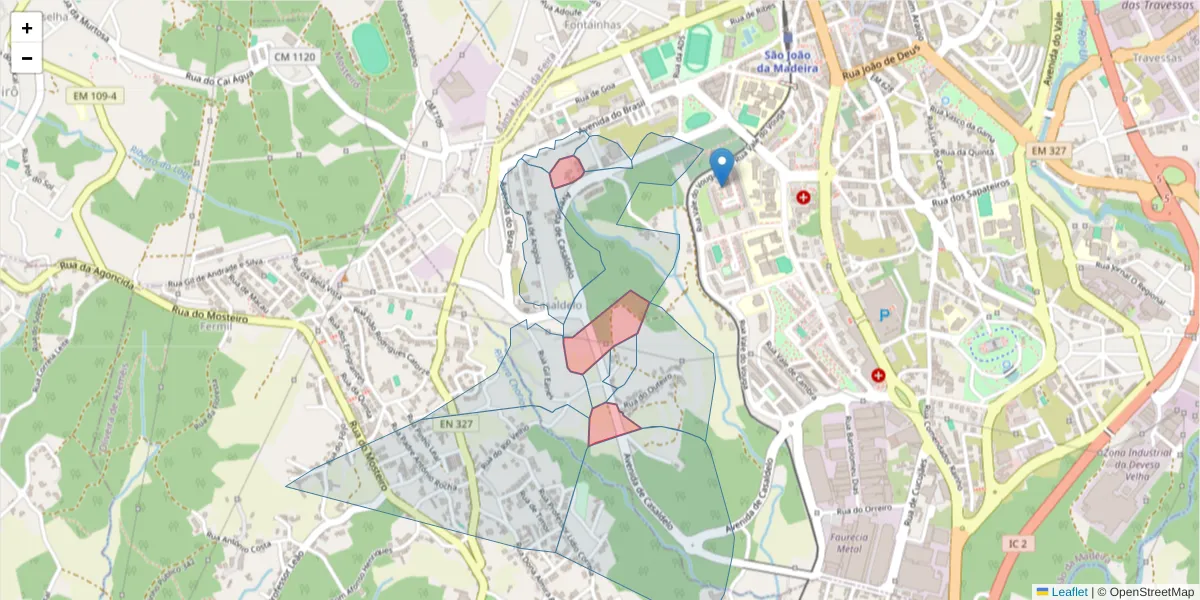 Mapa detalhado do código postal 3700-009 com limites, códigos postais vizinhos e agências dos correios