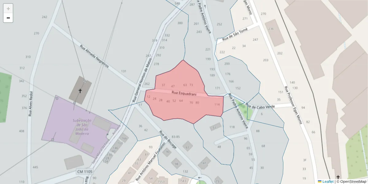 Mapa detalhado do código postal 3700-014 com limites, códigos postais vizinhos e agências dos correios